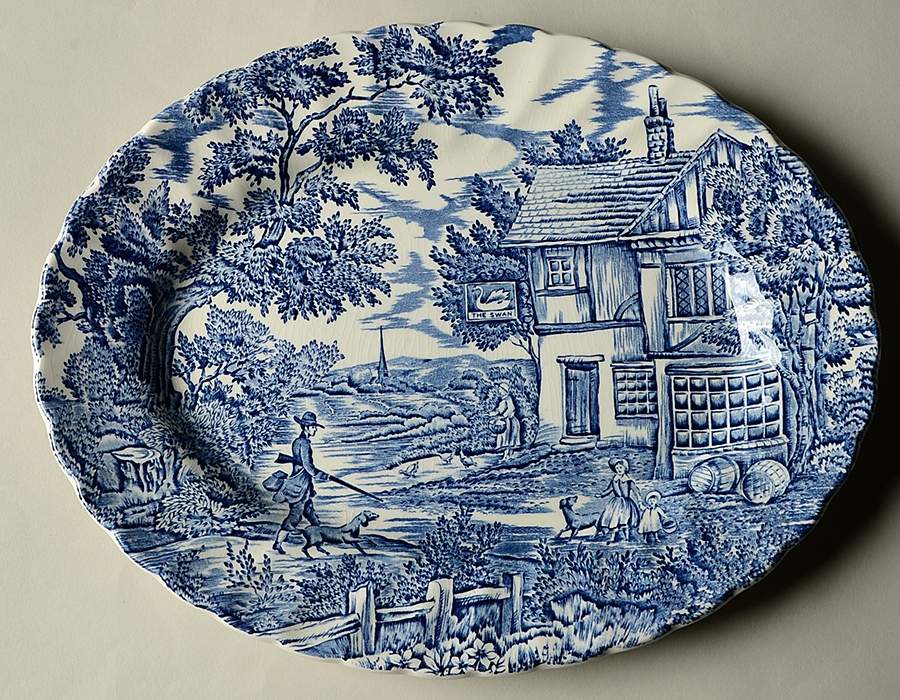 Hunter Blue (No Trim) 11" Oval Serving Platter by Myott Staffordshire-1