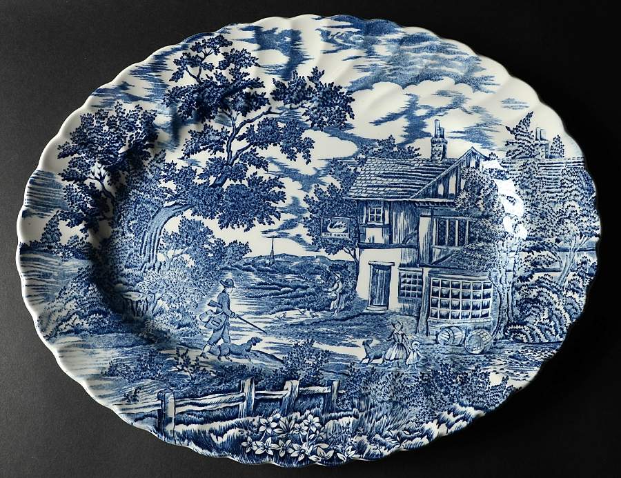 Hunter Blue (No Trim) 14" Oval Serving Platter by Myott Staffordshire-1