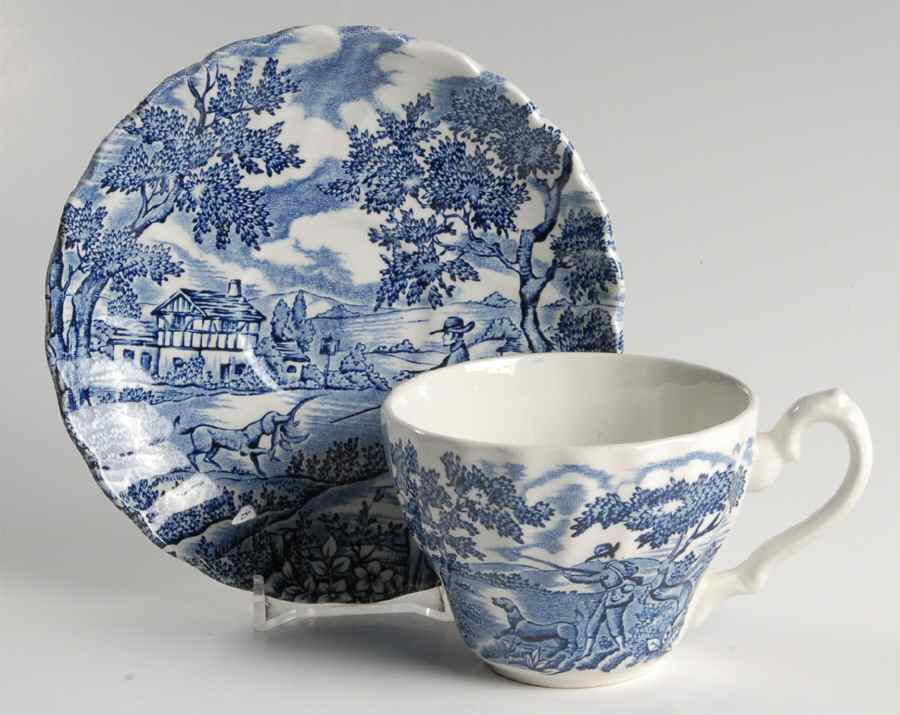 Hunter Blue (No Trim) Flat Cup & Saucer Set by Myott Staffordshire-1