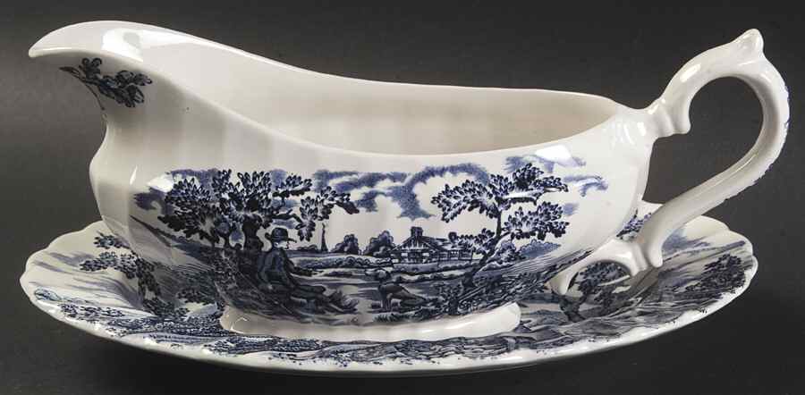 Hunter Blue (No Trim) Gravy Boat & Underplate/Relish by Myott Staffordshire-1