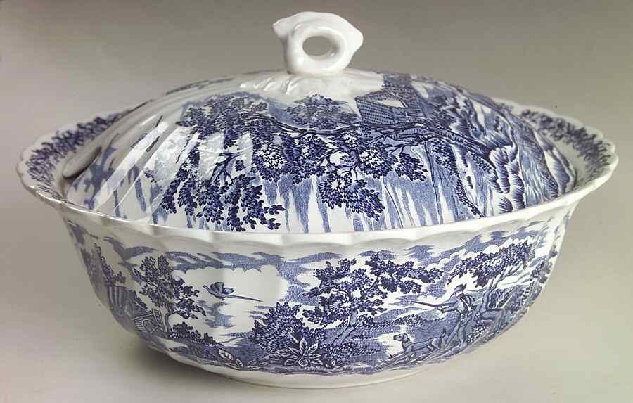 Hunter Blue (No Trim) Large Round Covered Vegetable by Myott Staffordshire-1