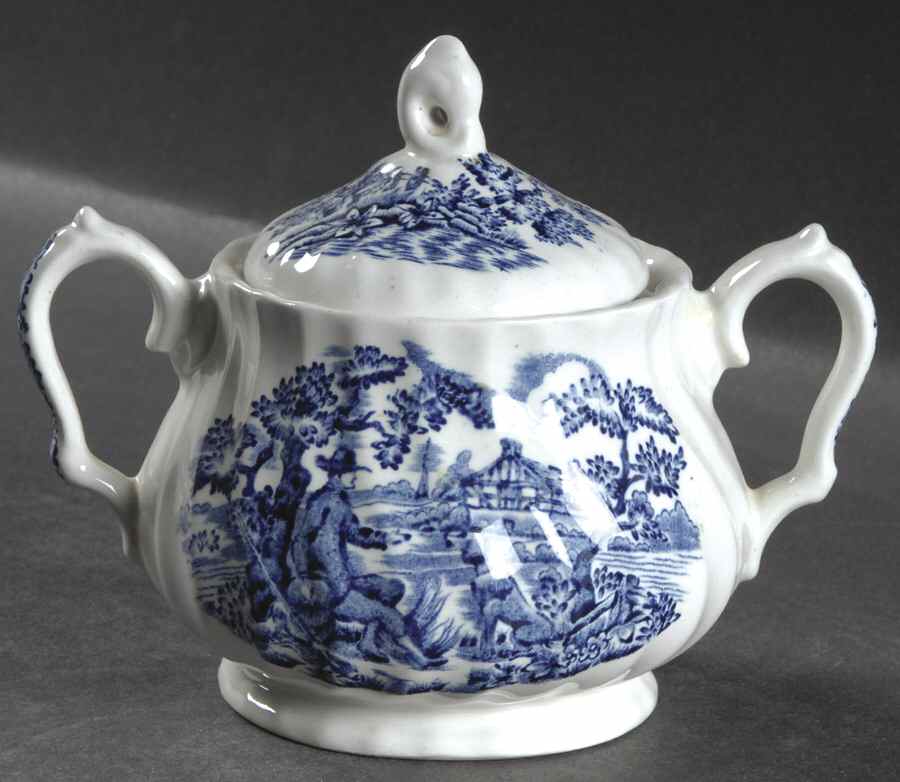 Hunter Blue (No Trim) Sugar Bowl & Lid by Myott Staffordshire-1