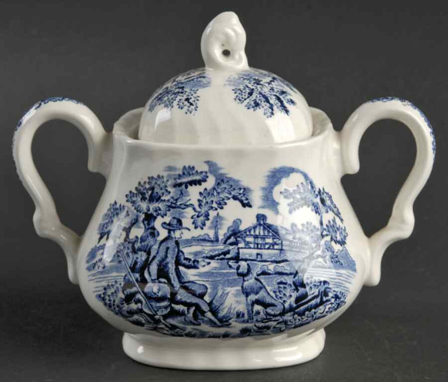 Hunter Blue (No Trim) Sugar Bowl & Lid by Myott Staffordshire-1