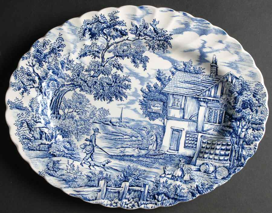 Hunter Blue (No Trim) 12" Oval Serving Platter by Myott Staffordshire-1