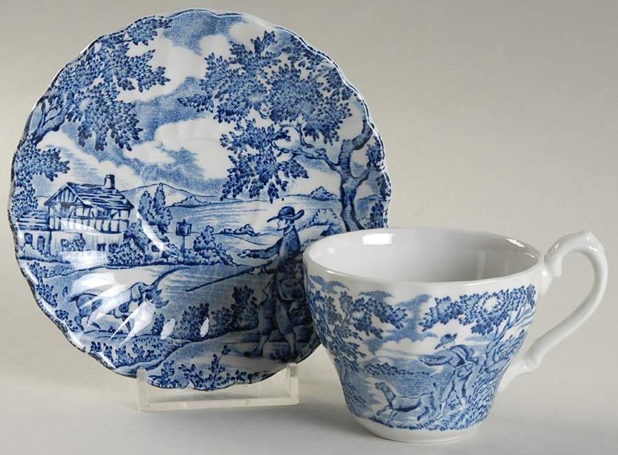 Hunter Blue (No Trim) Flat Demitasse Cup & Saucer Set by Myott Staffordshire-1