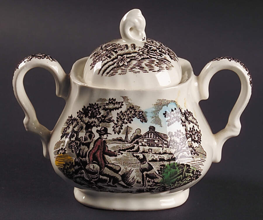 The Hunter Multicolor Sugar Bowl & Lid by Myott Staffordshire-1
