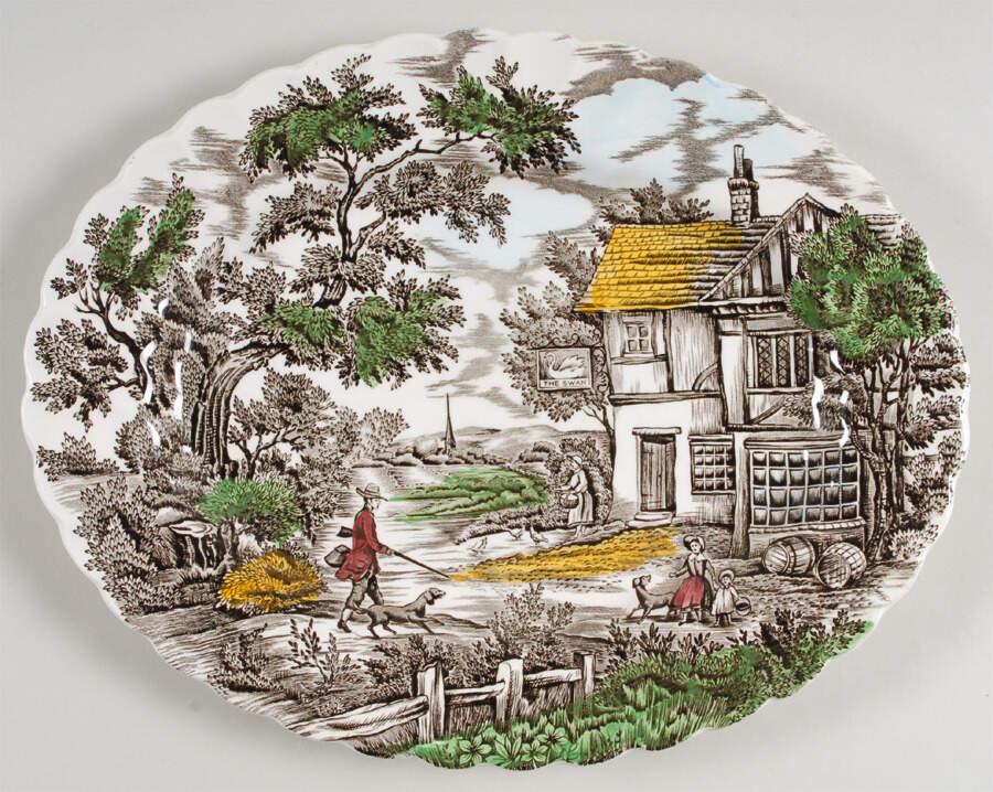 The Hunter Multicolor 12" Oval Serving Platter by Myott Staffordshire-1