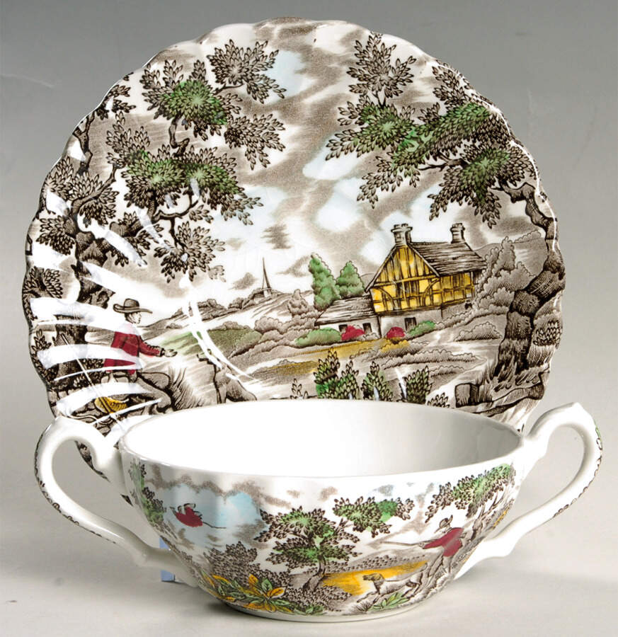 The Hunter Multicolor Flat Cream Soup Bowl & Saucer Set by Myott Staffordshire-1