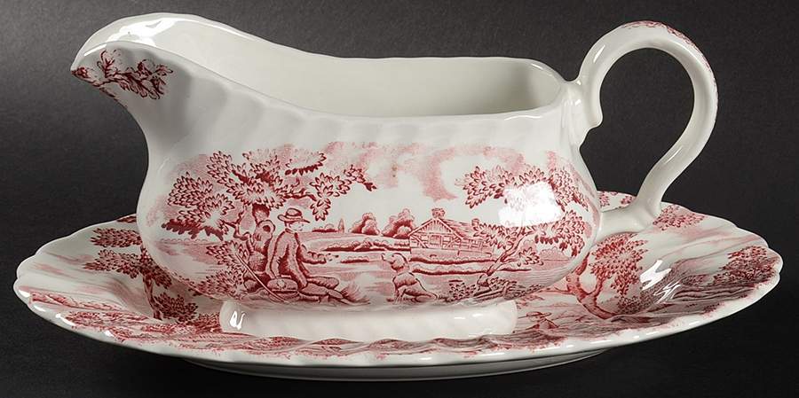 Hunter Rose Gravy Boat & Underplate/Relish by Myott Staffordshire-1