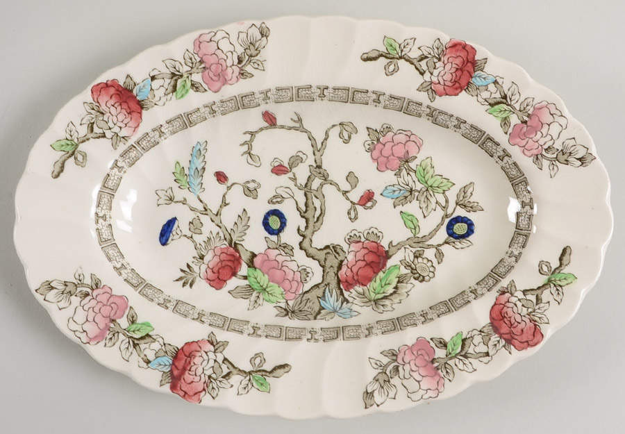 Indian Tree (No #, No Green Border, Cream) Underplate for Gravy Boat by Myott Staffordshire-1