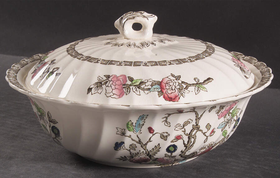 Indian Tree (No #, No Green Border, Cream) Round Covered Vegetable by Myott Staffordshire-1