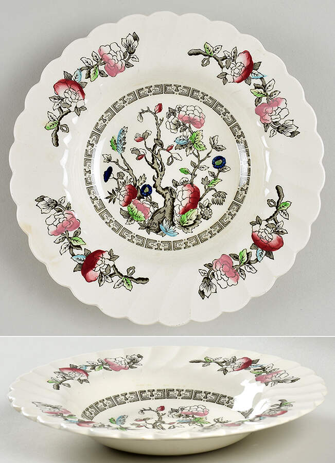 Indian Tree (No #, No Green Border, Cream) Rim Soup Bowl by Myott Staffordshire-1