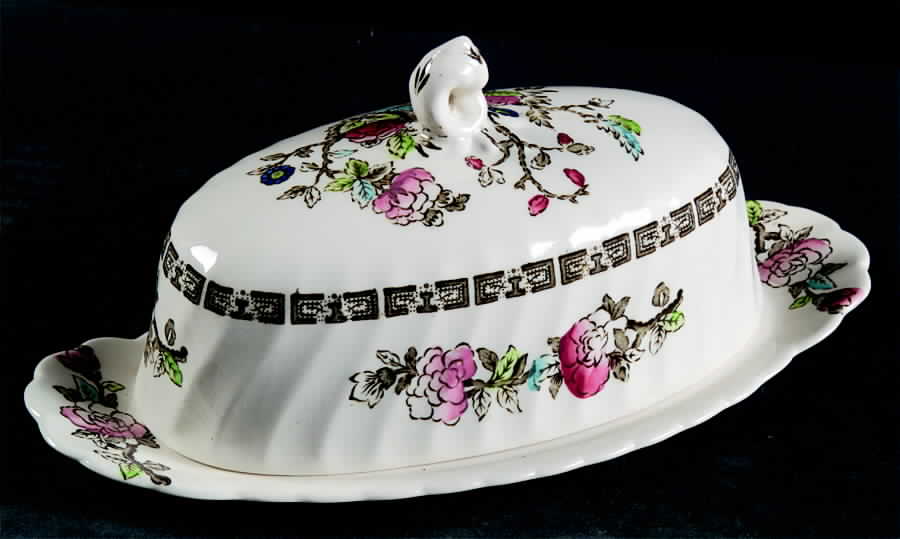 Indian Tree (No #, No Green Border, Cream) 1/4 Lb Covered Butter by Myott Staffordshire-1