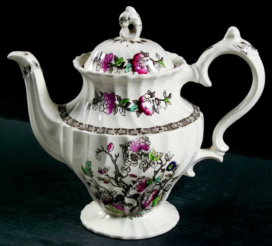 Indian Tree (No #, No Green Border, Cream) Teapot & Lid by Myott Staffordshire-1