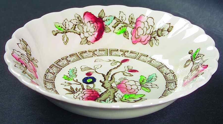Indian Tree (No #, No Green Border, Cream) Fruit/Dessert (Sauce) Bowl by Myott Staffordshire-1