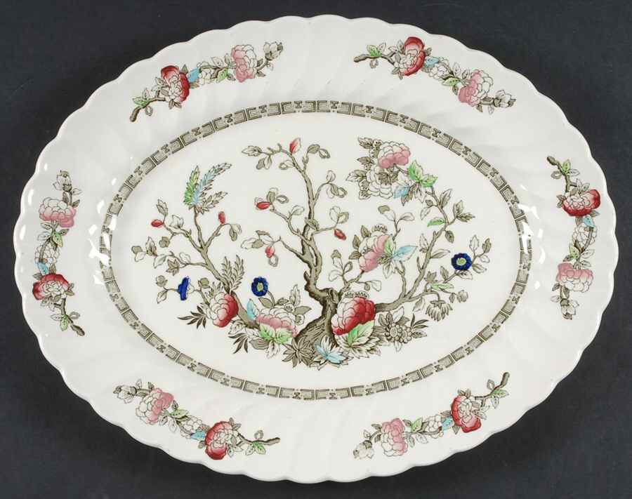 Indian Tree (No #, No Green Border, Cream) 14" Oval Serving Platter by Myott Staffordshire-1