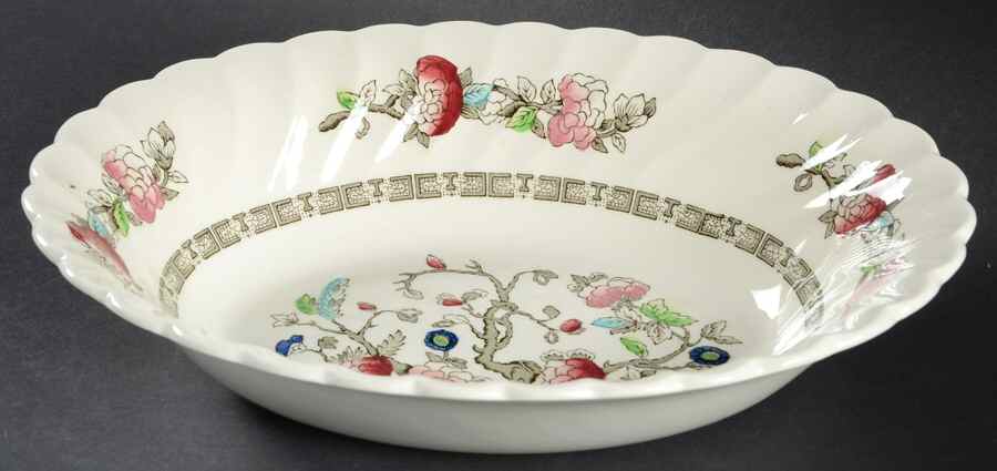Indian Tree (No #, No Green Border, Cream) 9" Oval Vegetable Bowl by Myott Staffordshire-1