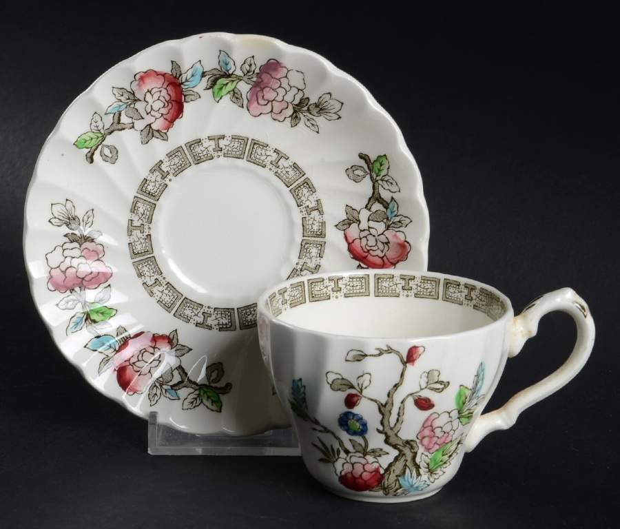 Indian Tree (No #, No Green Border, Cream) Flat Demitasse Cup & Saucer Set by Myott Staffordshire-1