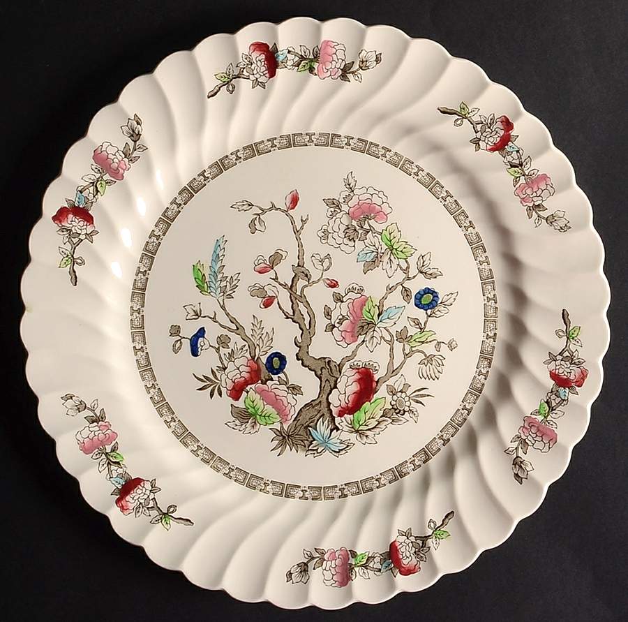 Indian Tree (No #, No Green Border, Cream) 13" Chop Plate (Round Platter) by Myott Staffordshire-1
