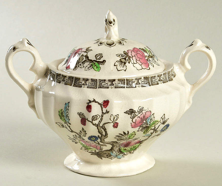 Indian Tree (No#, No Green Border, White Back) Sugar Bowl & Lid by Myott Staffordshire-1