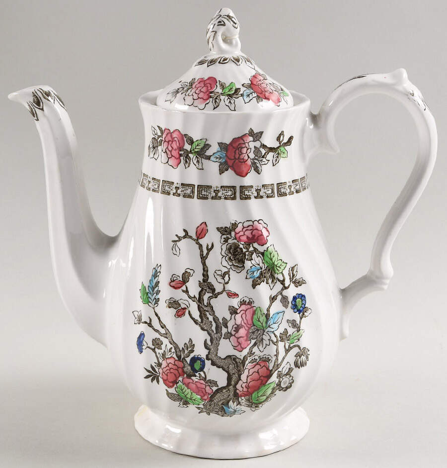 Indian Tree (No#, No Green Border, White Back) Coffee Pot & Lid by Myott Staffordshire-1