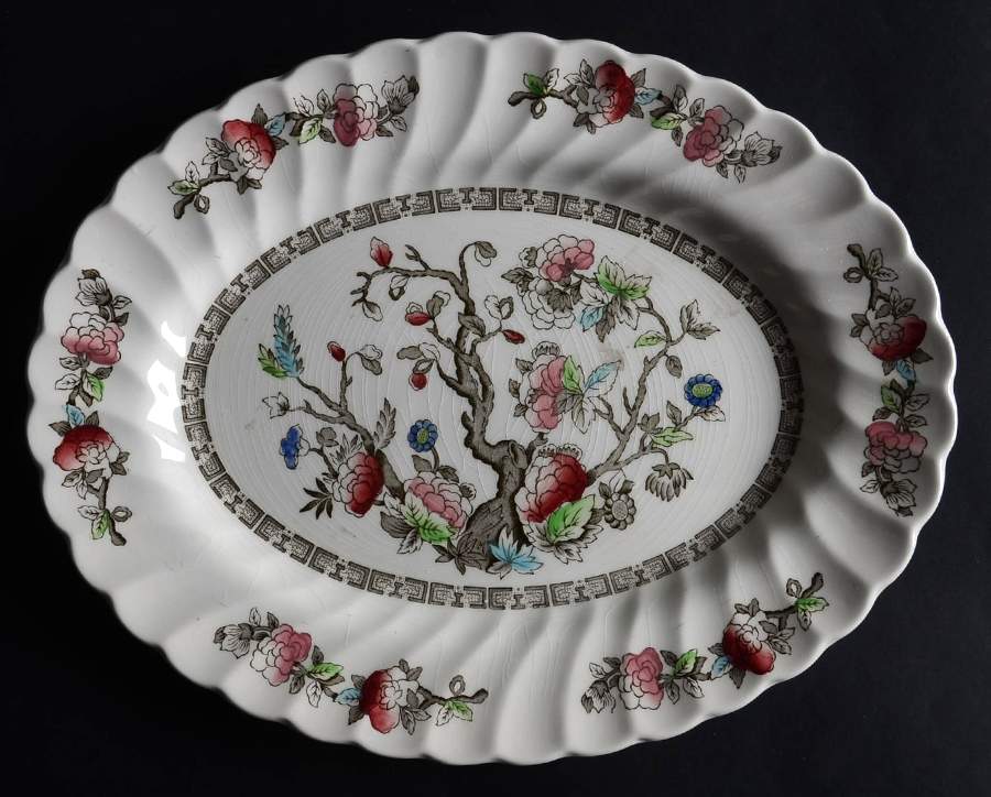 Indian Tree (No#, No Green Border, White Back) 12" Oval Serving Platter by Myott Staffordshire-1