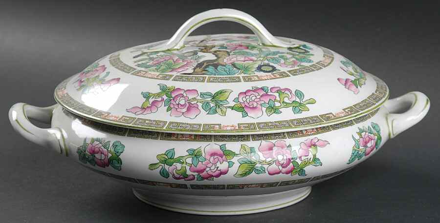 Indian Tree (Smooth, White) Round Covered Vegetable by Myott Staffordshire-1