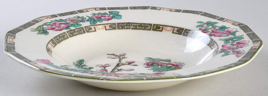Indian Tree Green (Green Trim, 12 Sided) Rim Soup Bowl by Myott Staffordshire-1