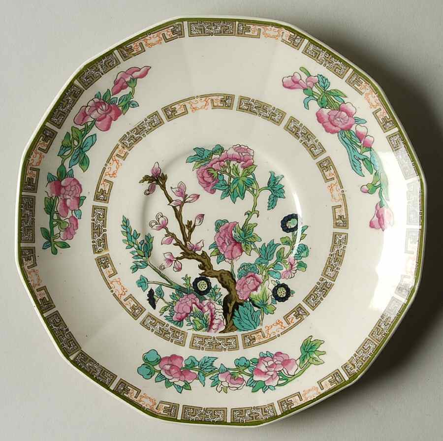 Indian Tree Green (Green Trim, 12 Sided) Saucer for Cream Soup Bowl by Myott Staffordshire-1