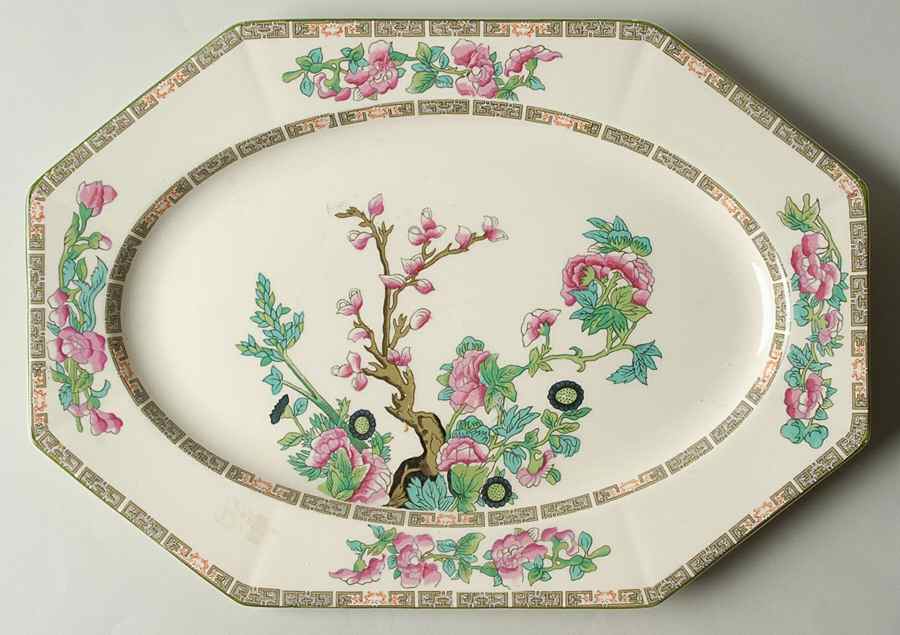 Indian Tree Green (Green Trim, 12 Sided) 12" Oval Serving Platter by Myott Staffordshire-1
