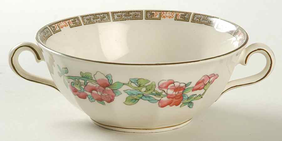 Indian Tree Green (Green Trim, 12 Sided) Flat Cream Soup Bowl by Myott Staffordshire-1