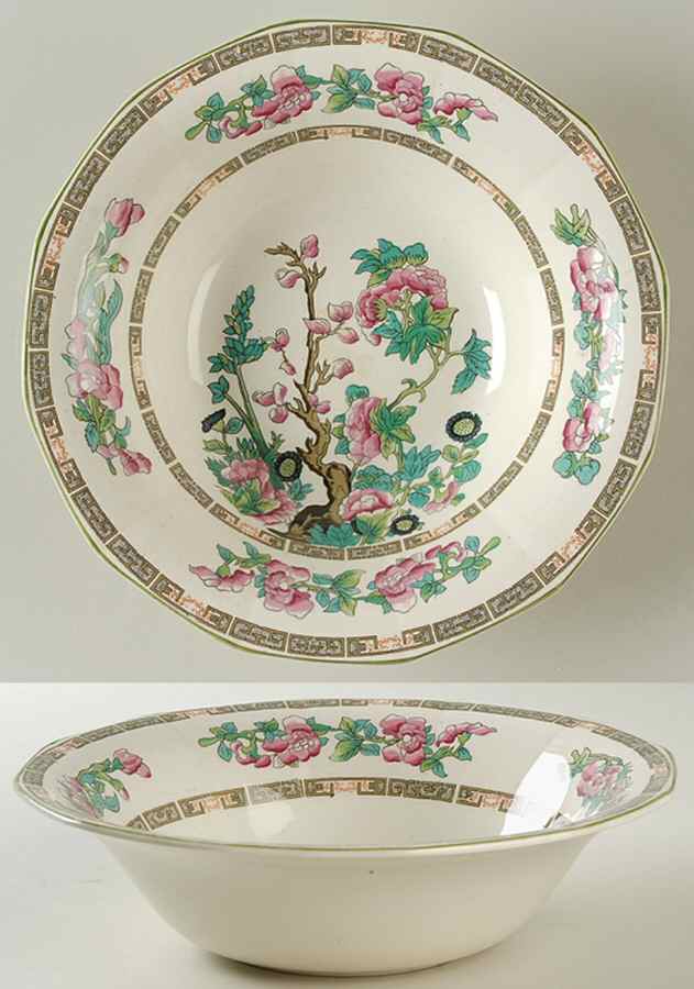 Indian Tree Green (Green Trim, 12 Sided) 8" Round Vegetable Bowl by Myott Staffordshire-1
