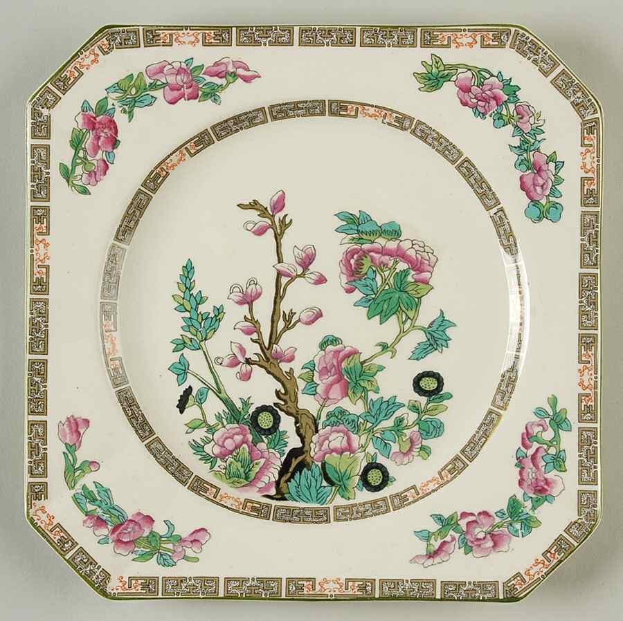Indian Tree Green (Green Trim, 12 Sided) Square Salad Plate by Myott Staffordshire-1