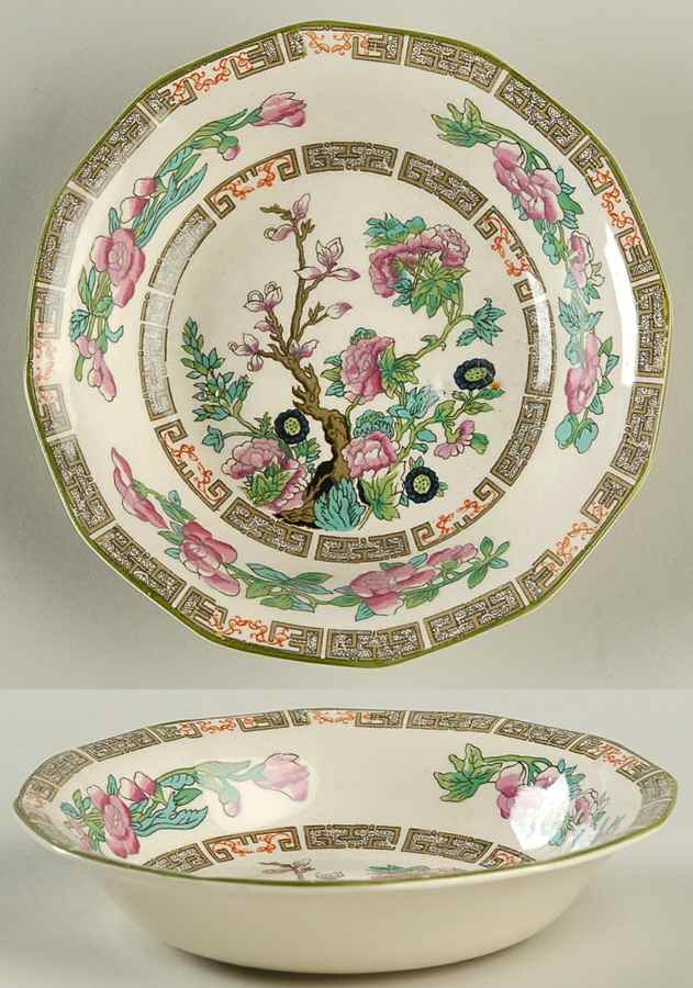 Indian Tree Green (Green Trim, 12 Sided) Fruit/Dessert (Sauce) Bowl by Myott Staffordshire-1