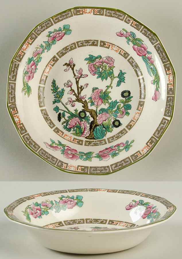 Indian Tree Green (Green Trim, 12 Sided) Coupe Cereal Bowl by Myott Staffordshire-1