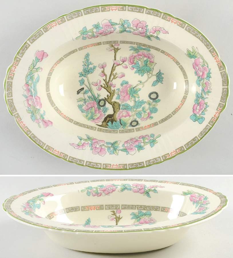 Indian Tree Green (Scalloped) 10" Oval Vegetable Bowl by Myott Staffordshire-1