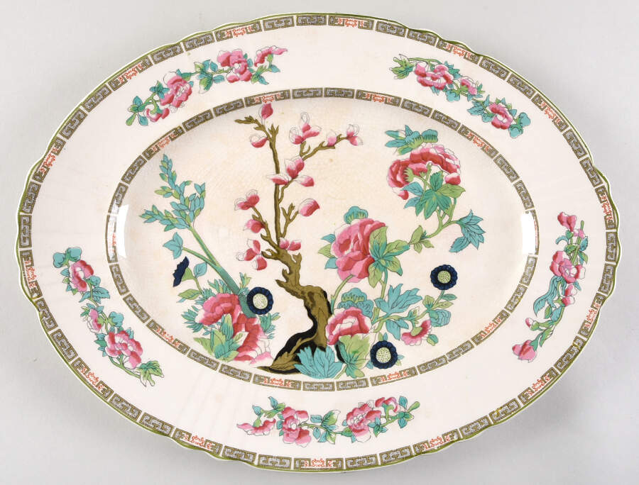 Indian Tree Green (Scalloped) 14" Oval Serving Platter by Myott Staffordshire-1