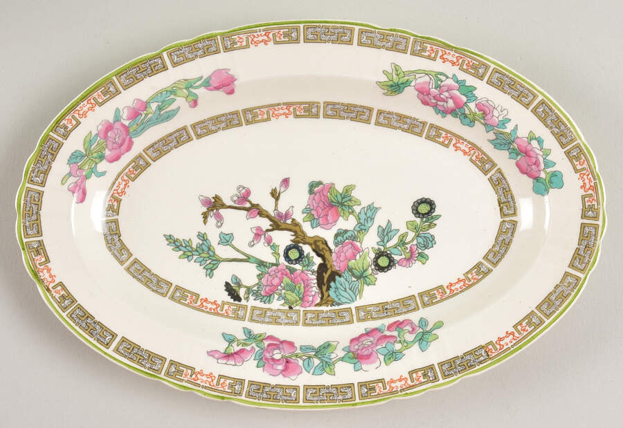 Indian Tree Green (Scalloped) Underplate for Gravy Boat by Myott Staffordshire-1