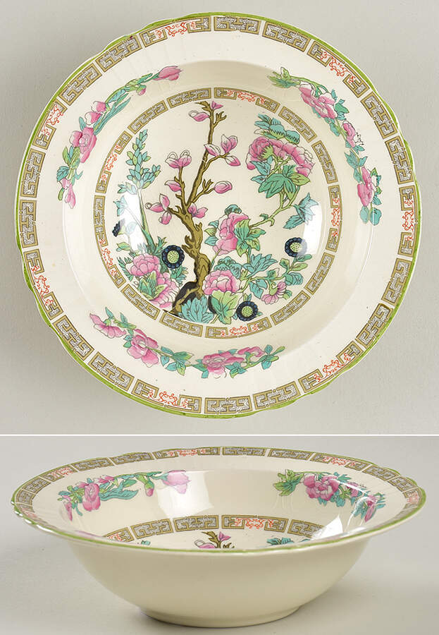 Indian Tree Green (Scalloped) Rim Cereal Bowl by Myott Staffordshire-1