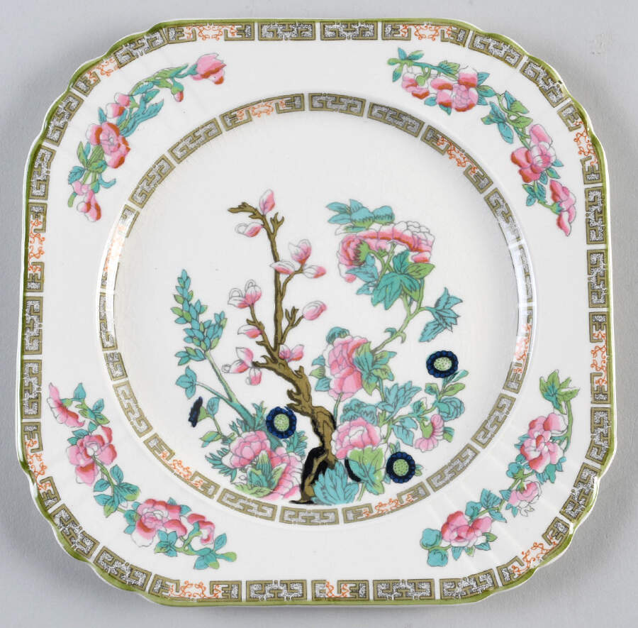 Indian Tree Green (Scalloped) Square Salad Plate by Myott Staffordshire-1