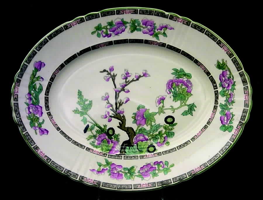 Indian Tree Green (Scalloped) 12" Oval Serving Platter by Myott Staffordshire-1