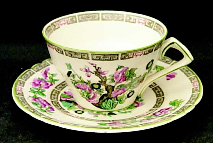 Indian Tree Green (Scalloped) Flat Cup & Saucer Set by Myott Staffordshire-1
