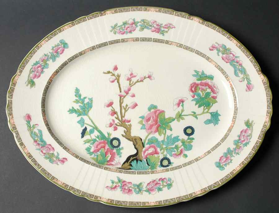 Indian Tree Green (Scalloped) 16" Oval Serving Platter by Myott Staffordshire-1