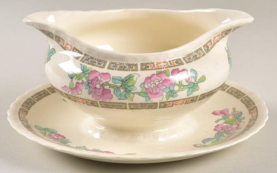 Indian Tree Gravy Boat with Attached Underplate by Myott Staffordshire-1