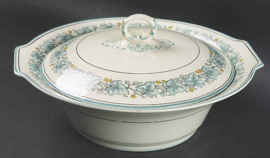 Ivy Leaf Blue Round Covered Vegetable by Myott Staffordshire-1