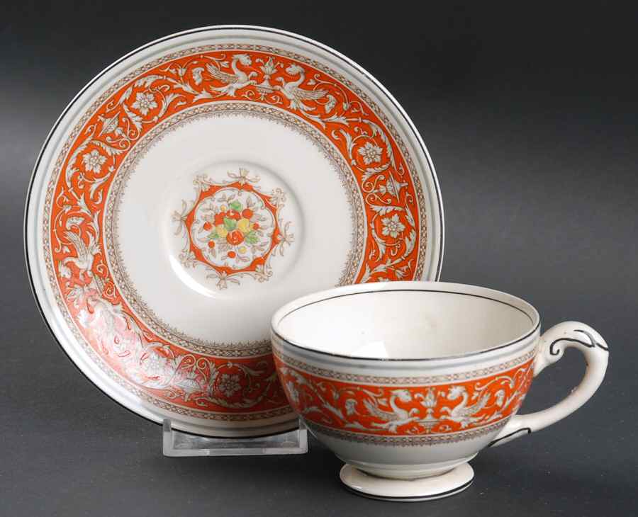 Medici Orange Red Footed Cup & Saucer Set by Myott Staffordshire-1
