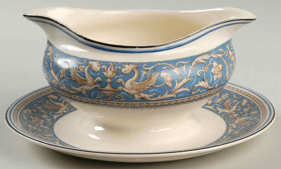 Medici Sky Blue Gravy Boat with Attached Underplate by Myott Staffordshire-1