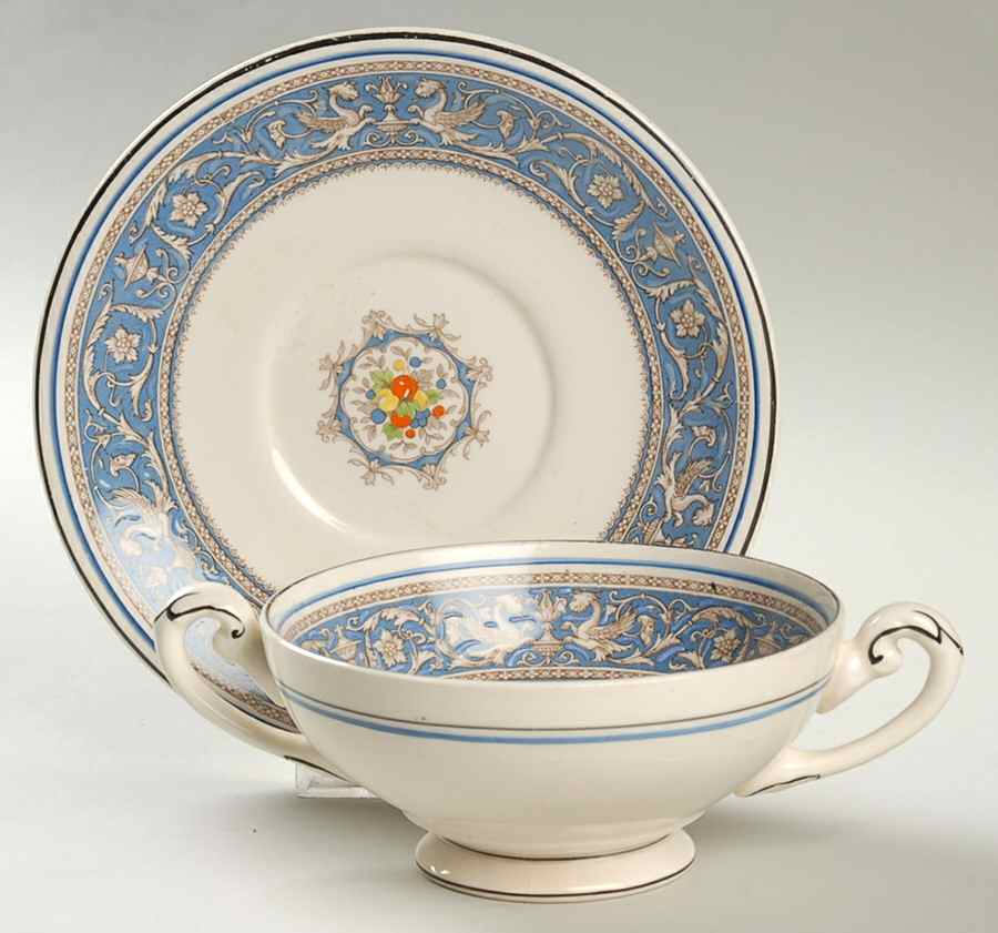 Medici Sky Blue Footed Cream Soup Bowl & Saucer Set by Myott Staffordshire-1