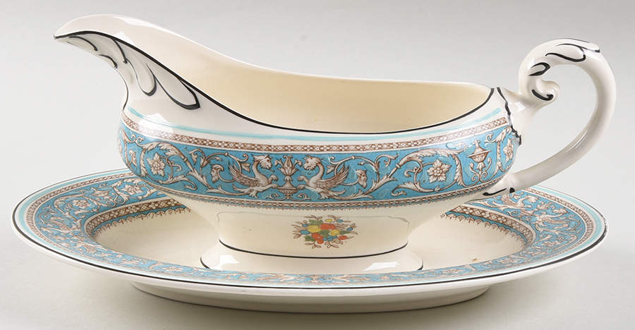 Medici Turquoise (Center Design) Gravy Boat & Underplate by Myott Staffordshire-1