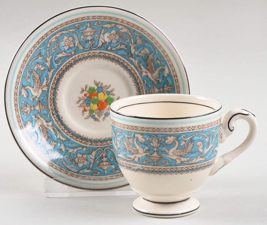Medici Turquoise (Center Design) Footed Demitasse Cup & Saucer Set by Myott Staffordshire-1